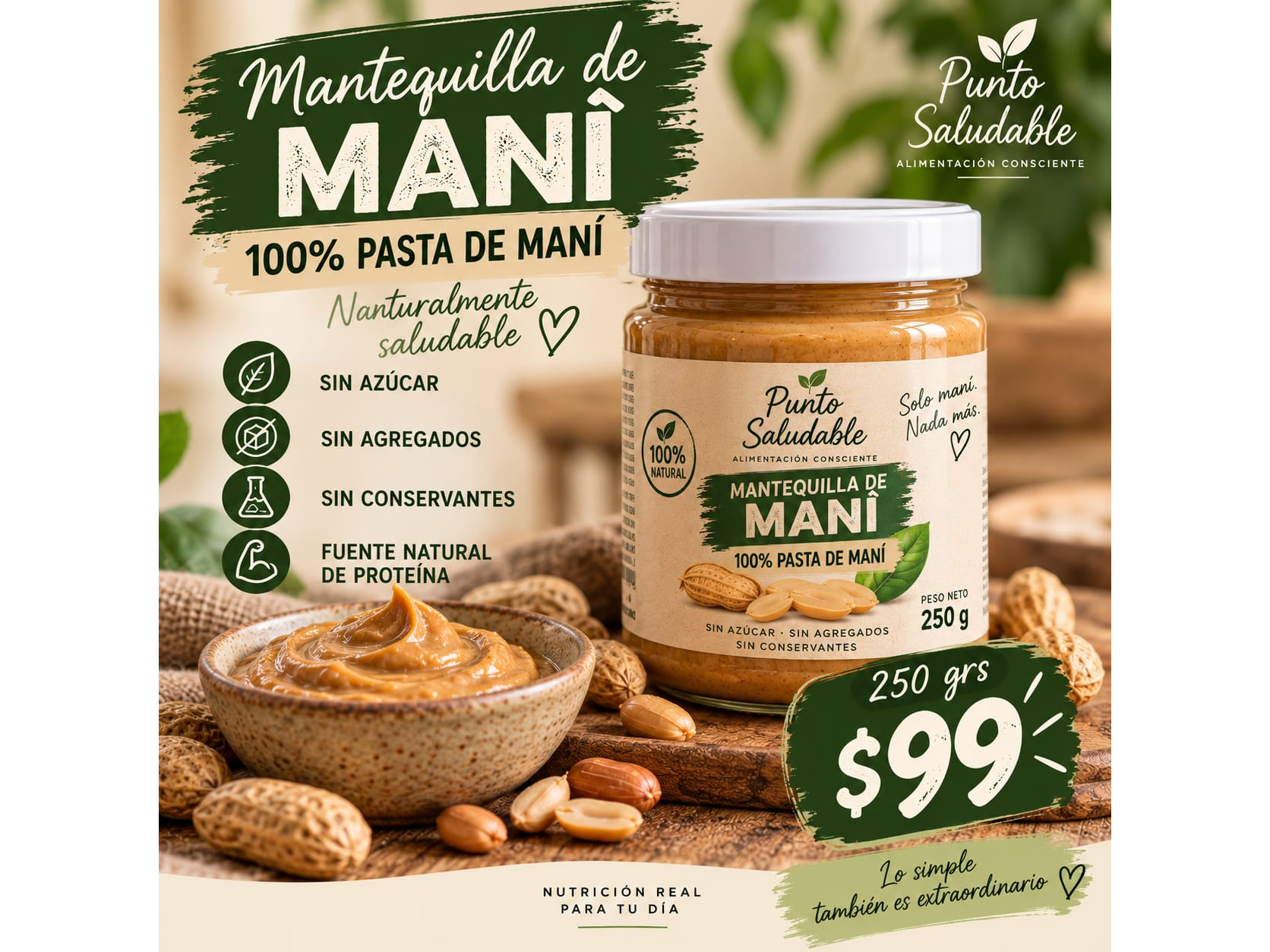 Manteca maní 250 grs FRACCIONADA