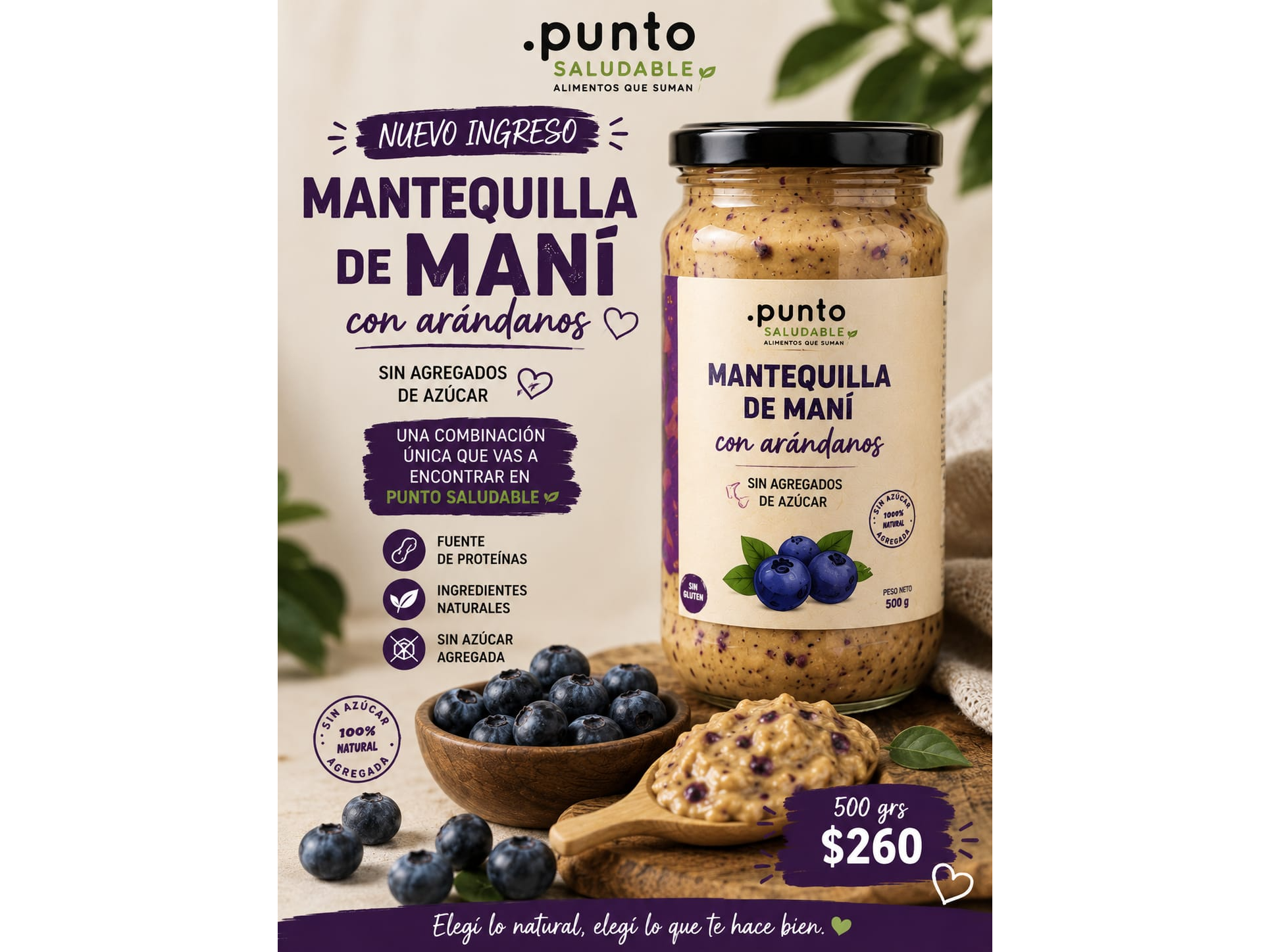 Manteca de maní con arandanos 500gr