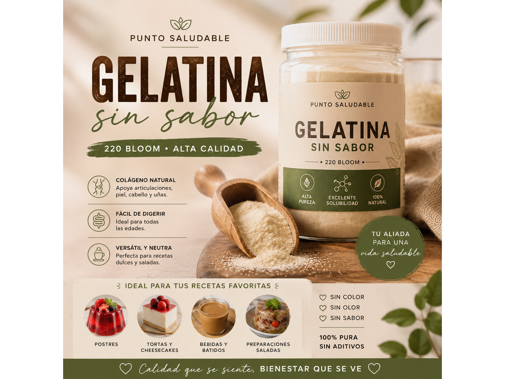 Gelatina sin sabor bovina 220 bloom