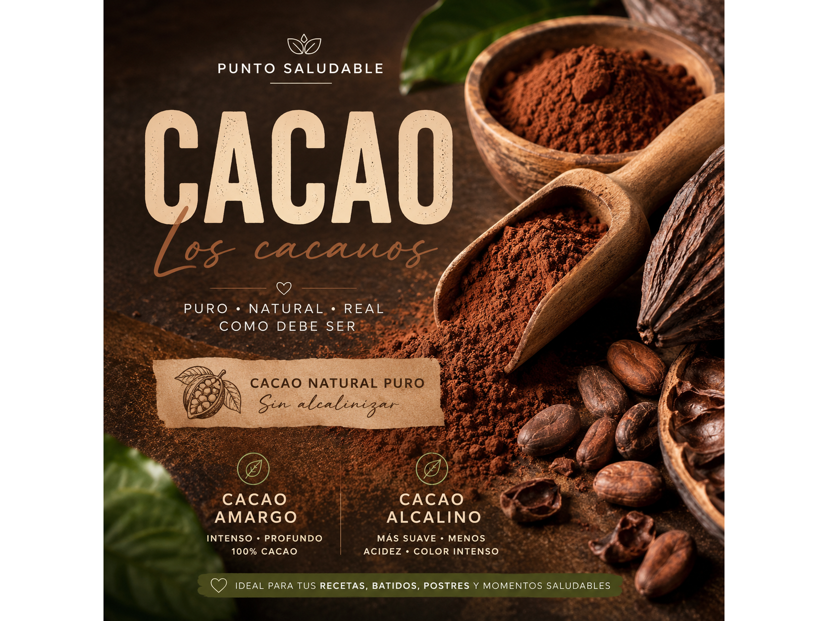 Cacao amargo no alcalino natural 100% puro