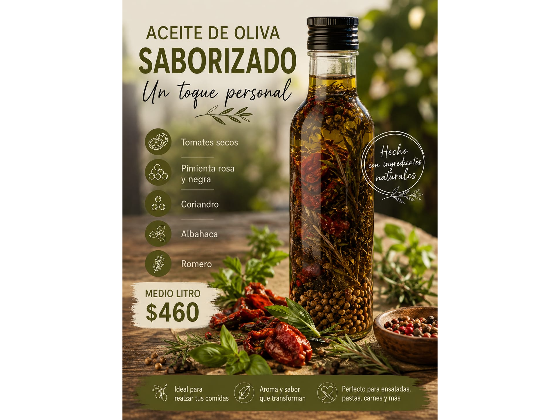 Aceite de oliva saborizado 500gr