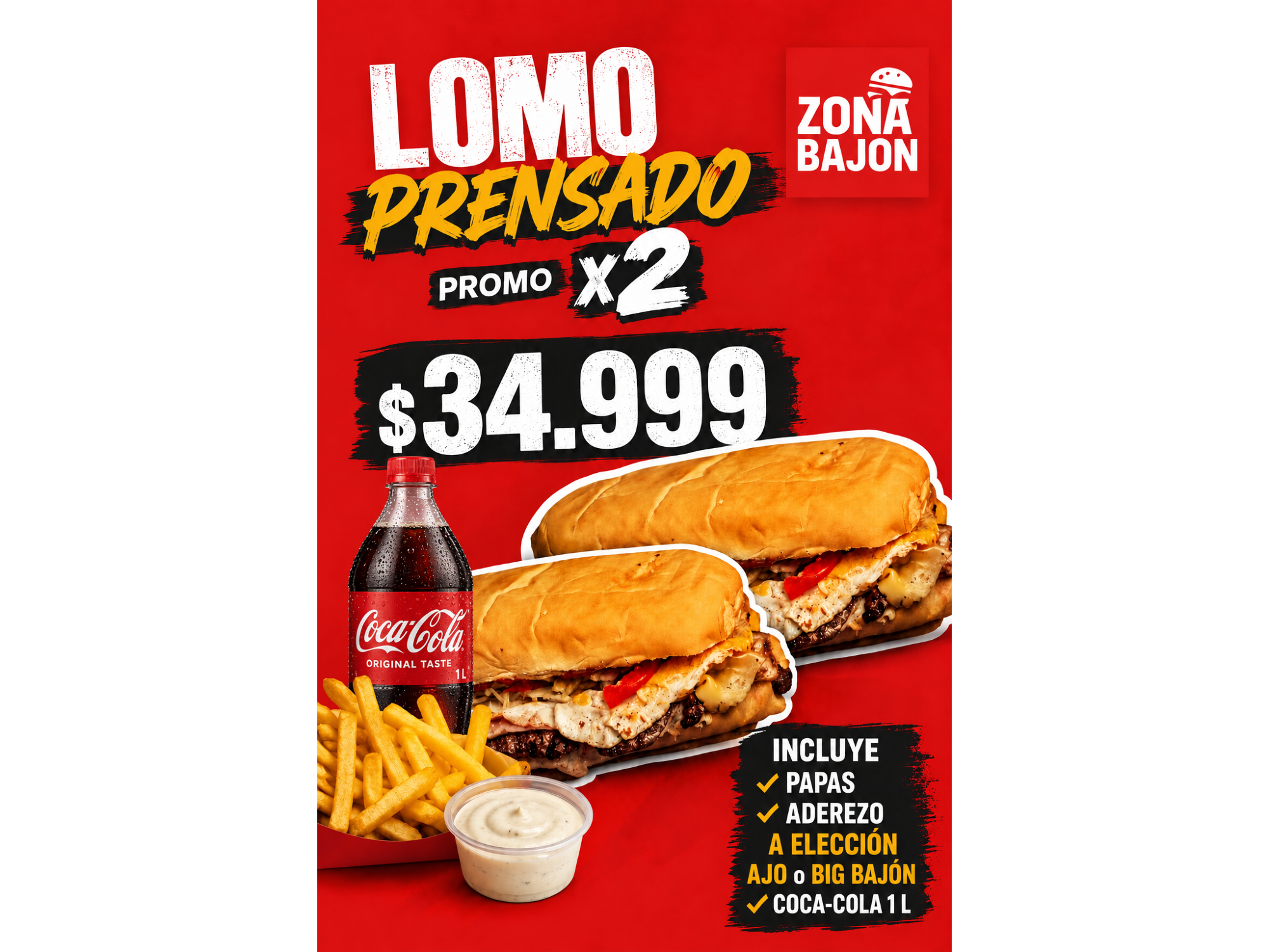🔥 Promo ×2 Lomos Prensados + Coca 1 L