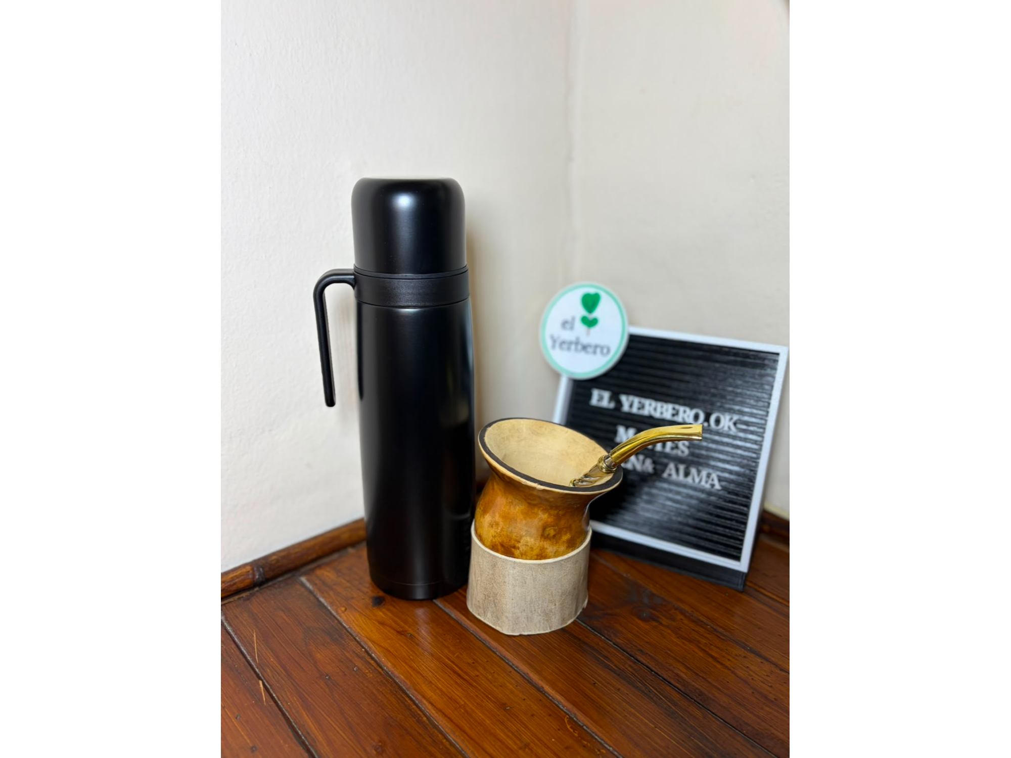 mate criollo + bombillon de alpaca + termo total black