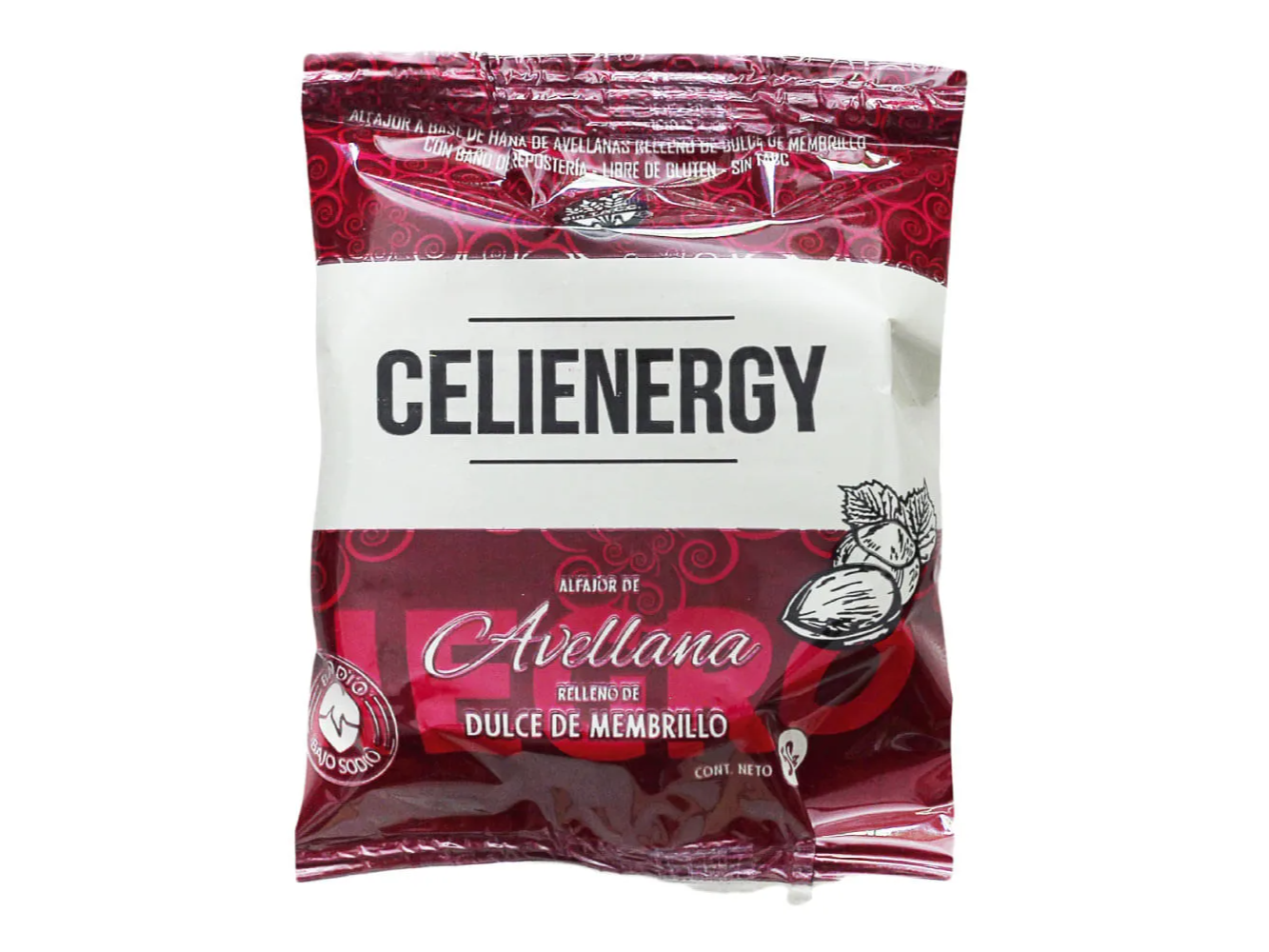 Alfajor Celienergy avellana negro relleno dulce de membrillo 50 gr
