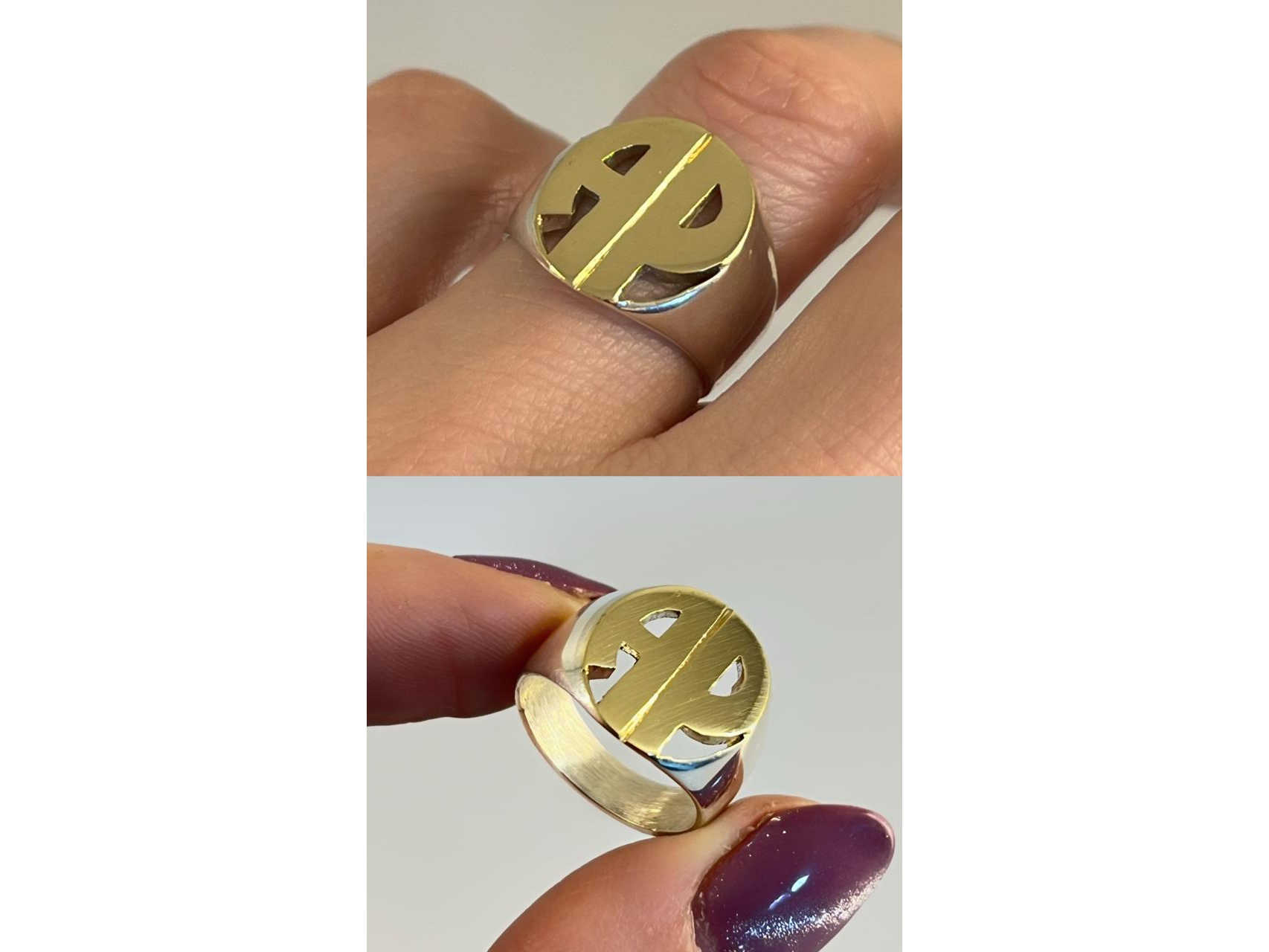 ANILLO PLATA DOBLE INICIAL SELLO OVAL CALADO