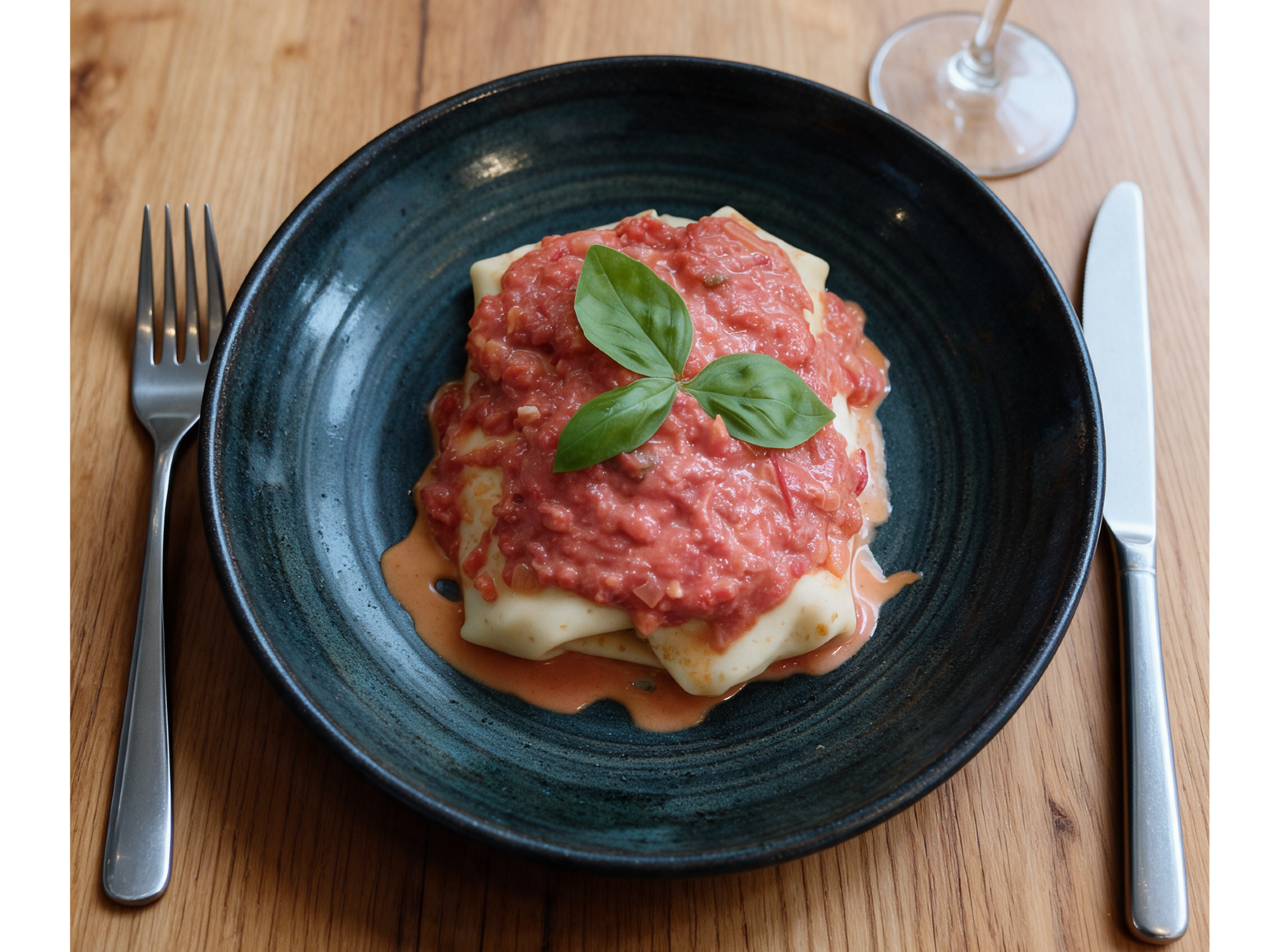 CANELONES DE RICOTA, MUZZARELLA Y JAMÓN CON SALSA ROSA
