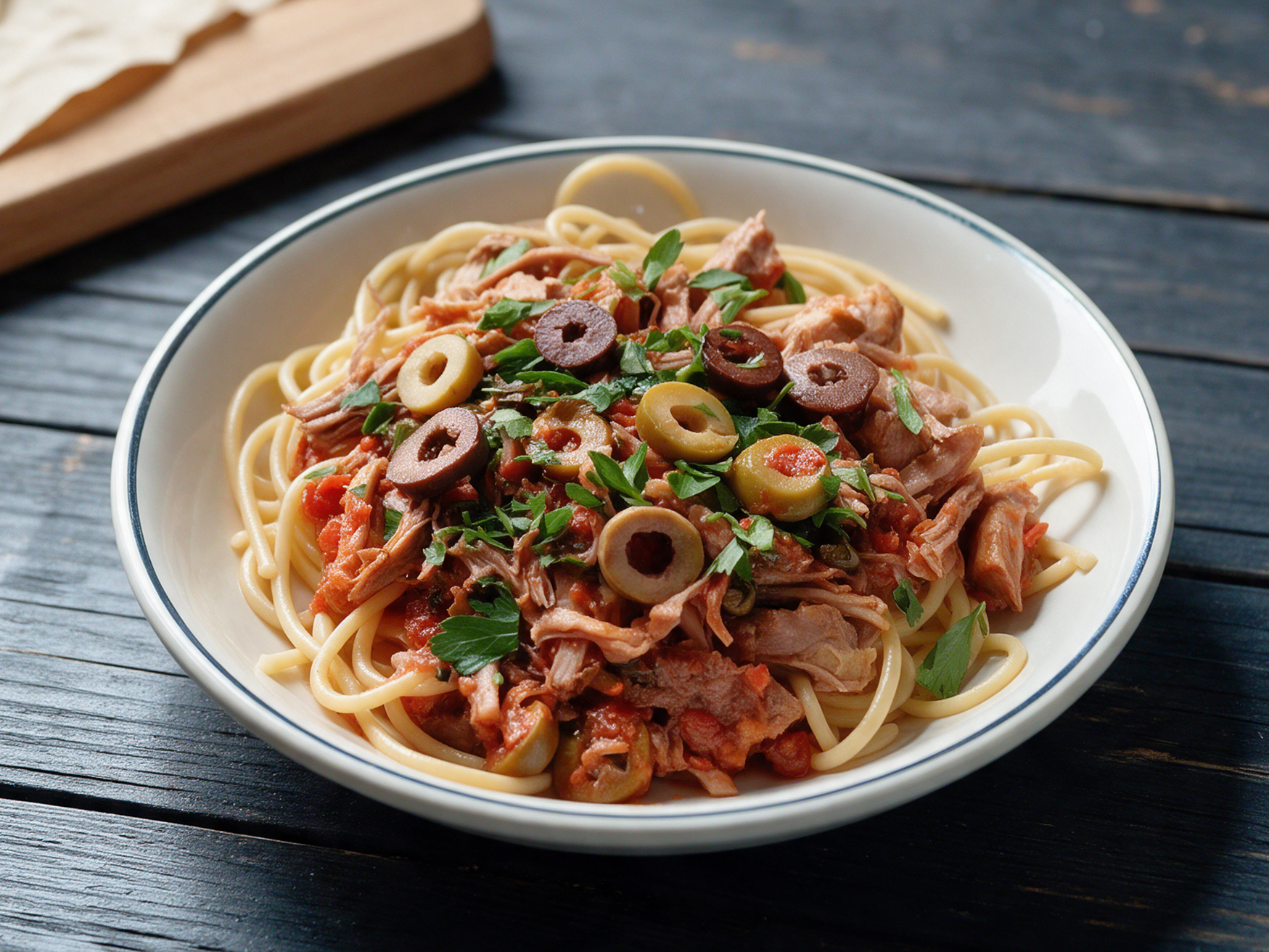 SPAGGETTI PUTTANESCA CON PULLED PORK