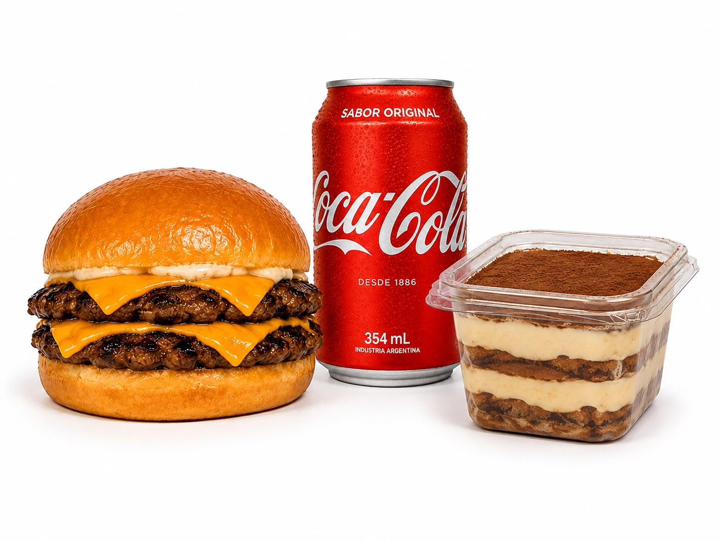 1 Cheese Burger doble + Lata a elección + 1 Tiramisú