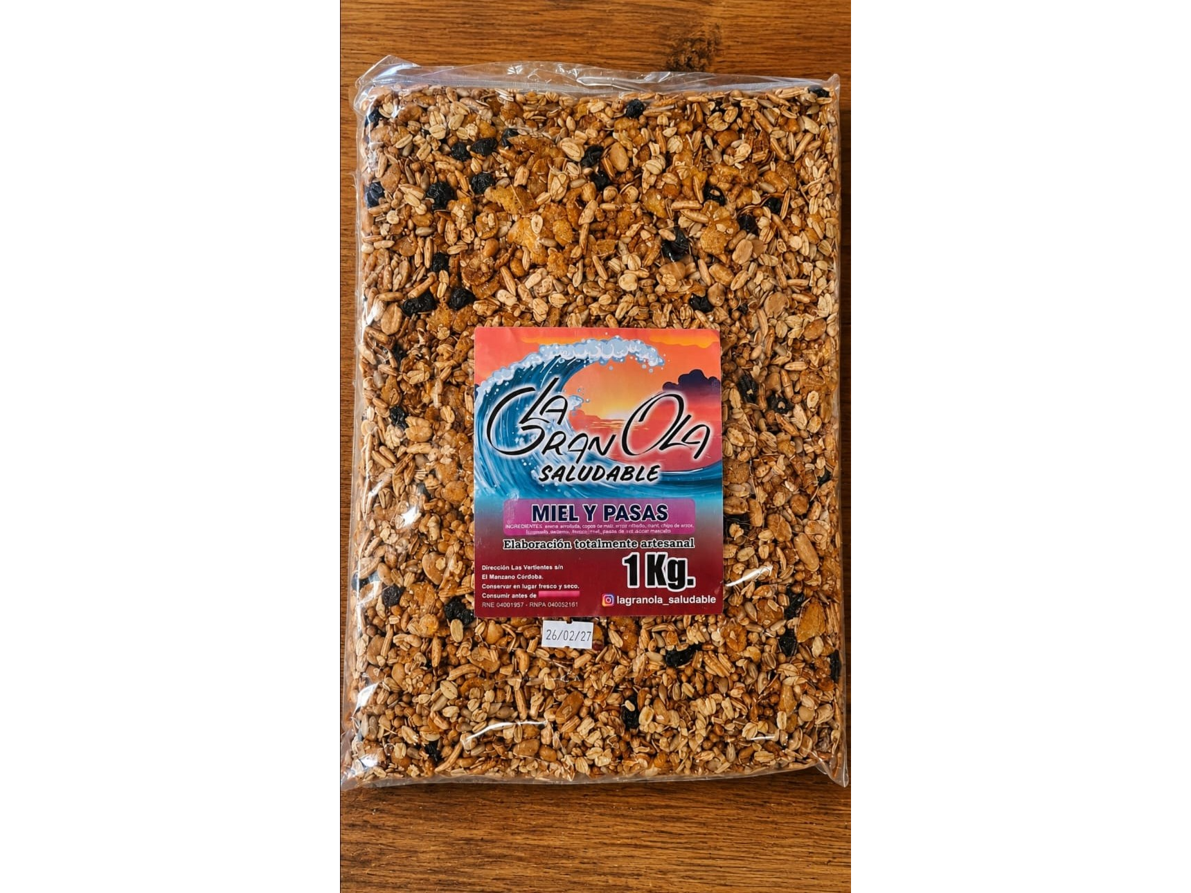 GRANOLA CROCANTE CON MIEL Y PASAS