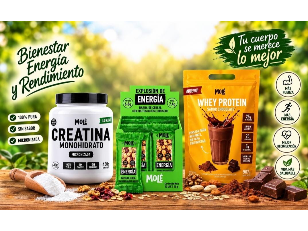 PROTEINA + CREATINA + BARRAS COCO PASTA DE MANI