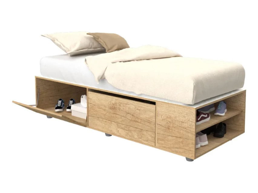 Cama Box Base P/ Sommier De 1 Plaza Con 2 Puertas Y Estantes de CASA DION