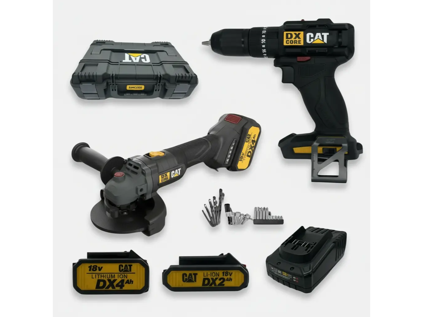 Combo Taladro + Amoladora Inalámbrica 18v Caterpillar batería sin carbones + maletin