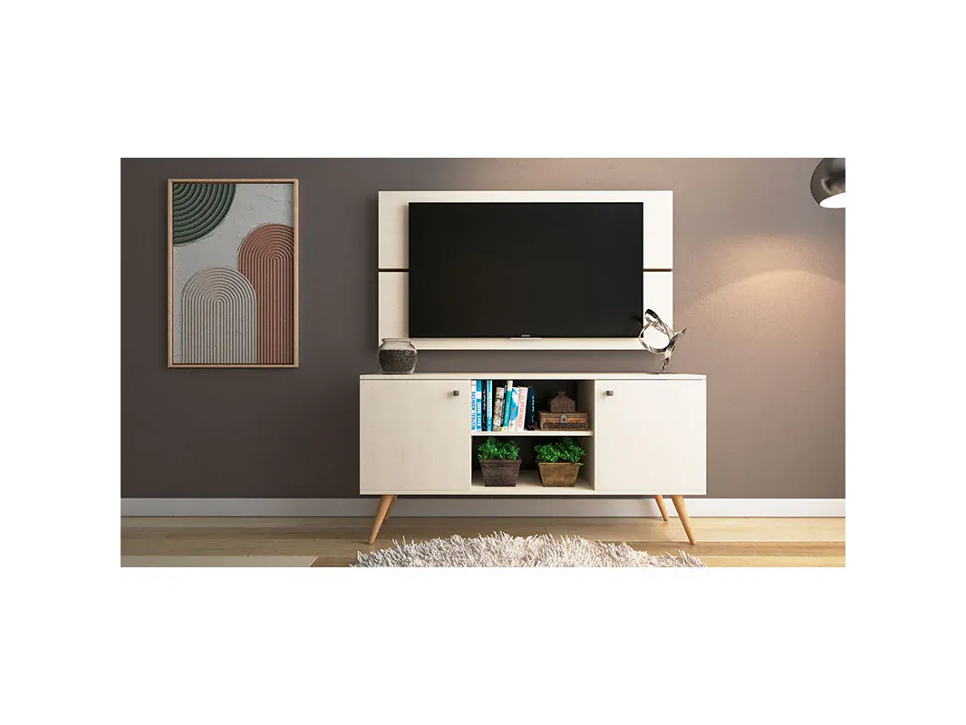 Rack TV Mueble Para Smart TV Hasta 50" Cód. DL883FC Fineline Crema Con Puertas Y Estantes