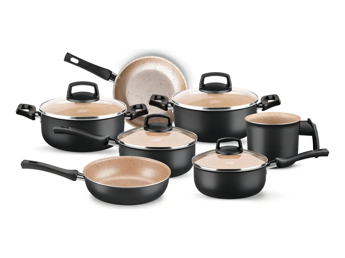 Batería Cocina Olla Cacerola Aluminio Safira Preto 7p Mta (16 cuotas semanales) de CASA DION