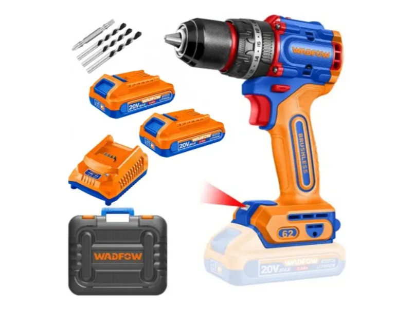Taladro Percutor Atornillador Wadfow 20v Motor Sin Carbones Bl, Mandril 13mm, Maletin, 2 Baterias Y Cargador (16 cuotas senabales)