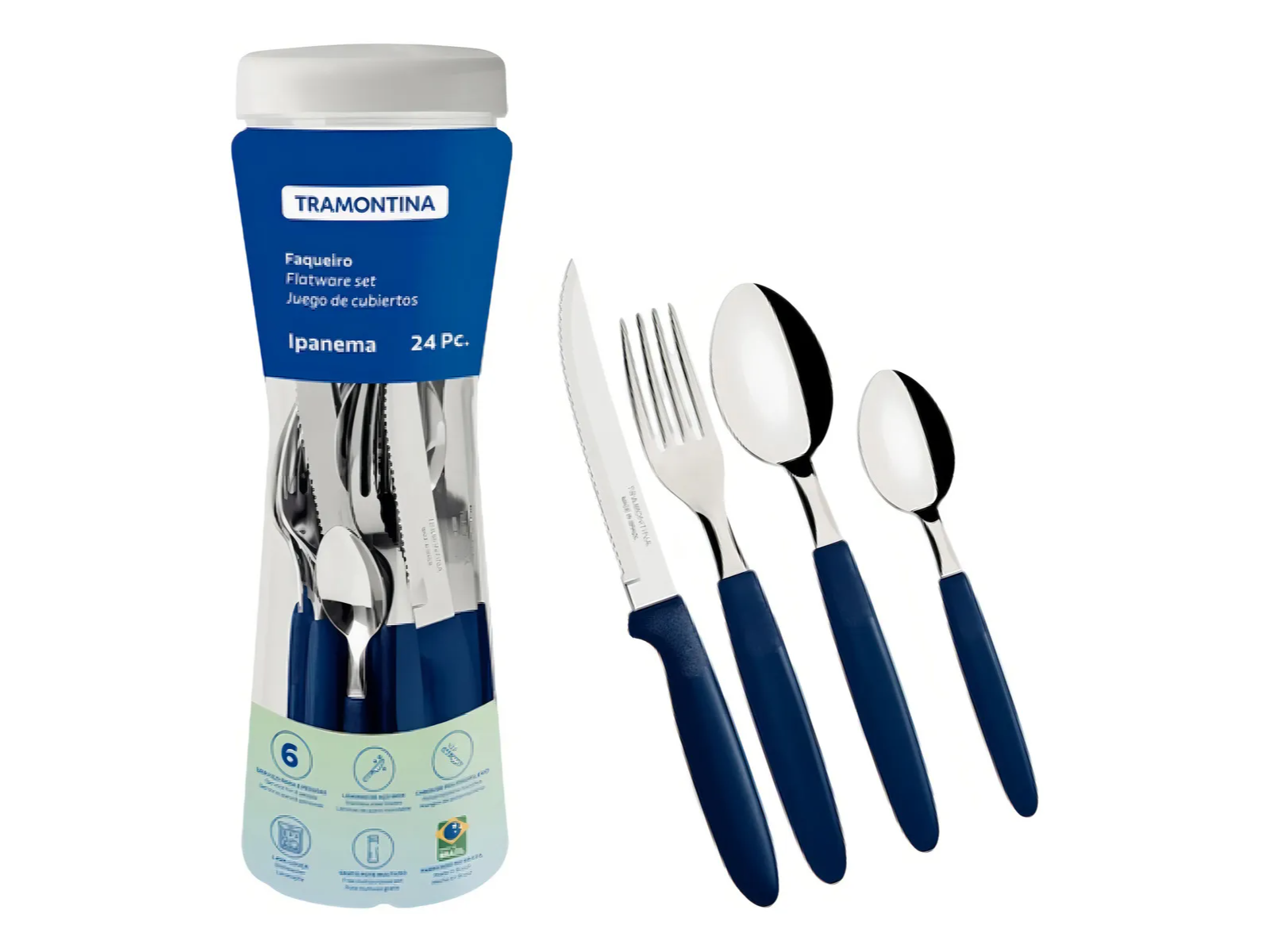 Set X 24 Cubiertos C/ Frasco Tramontina Ipanama Juego De Cubiertos Azul Tramontina (16 cuotas semanales)
