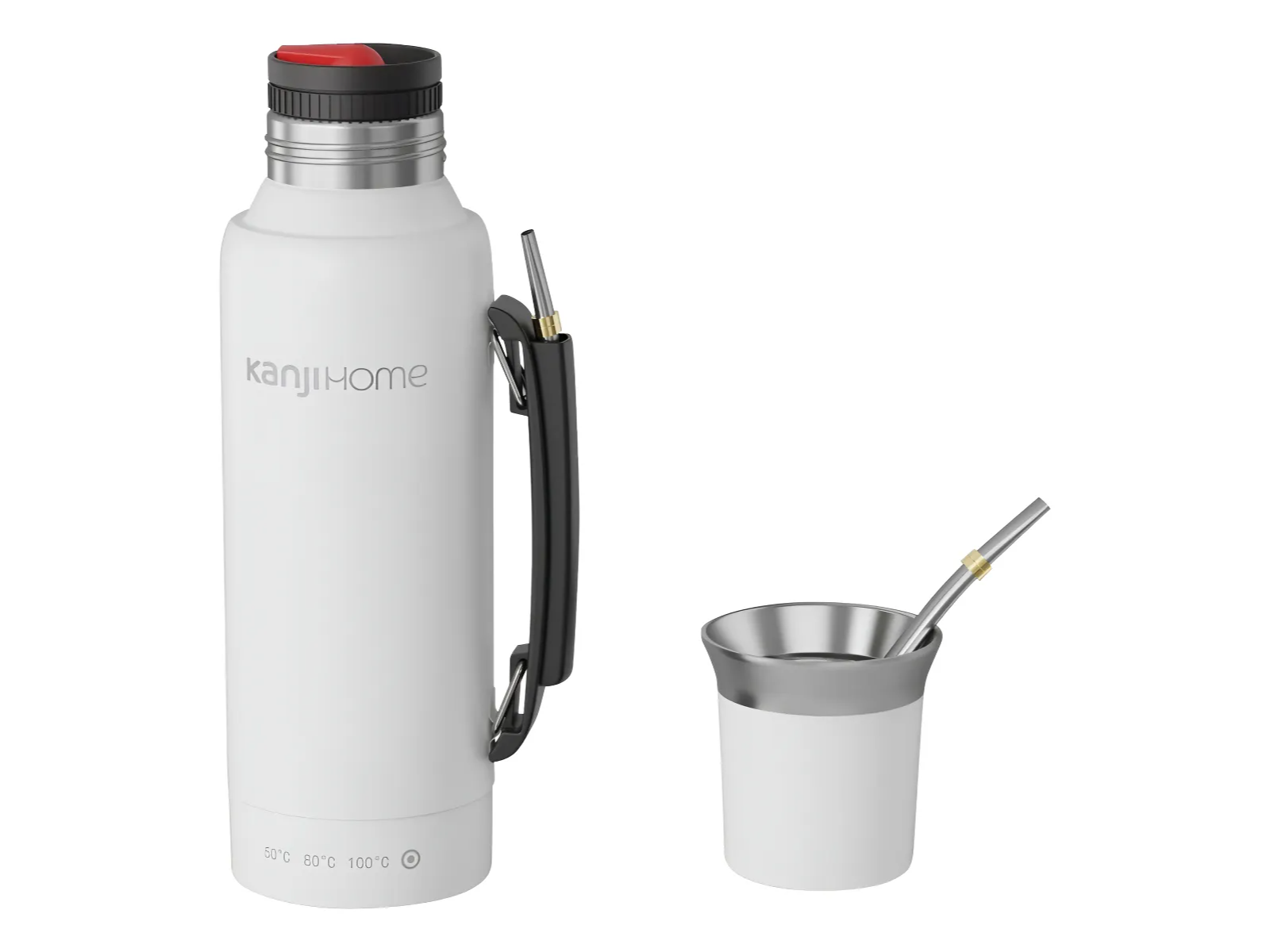 Termo Eléctrico Mate Bombilla 1 Litro Control Tempera Kanji Blanco (16 cuotas semanales)