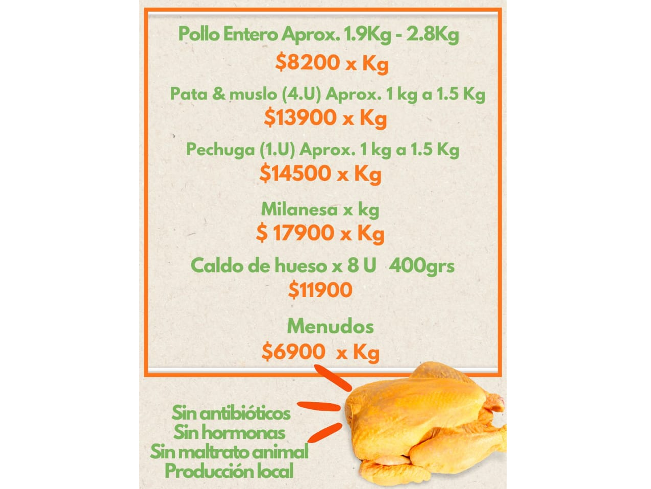 Pechuga x 1u. (1 a 1,5kg aprox c/u) Precio x kg