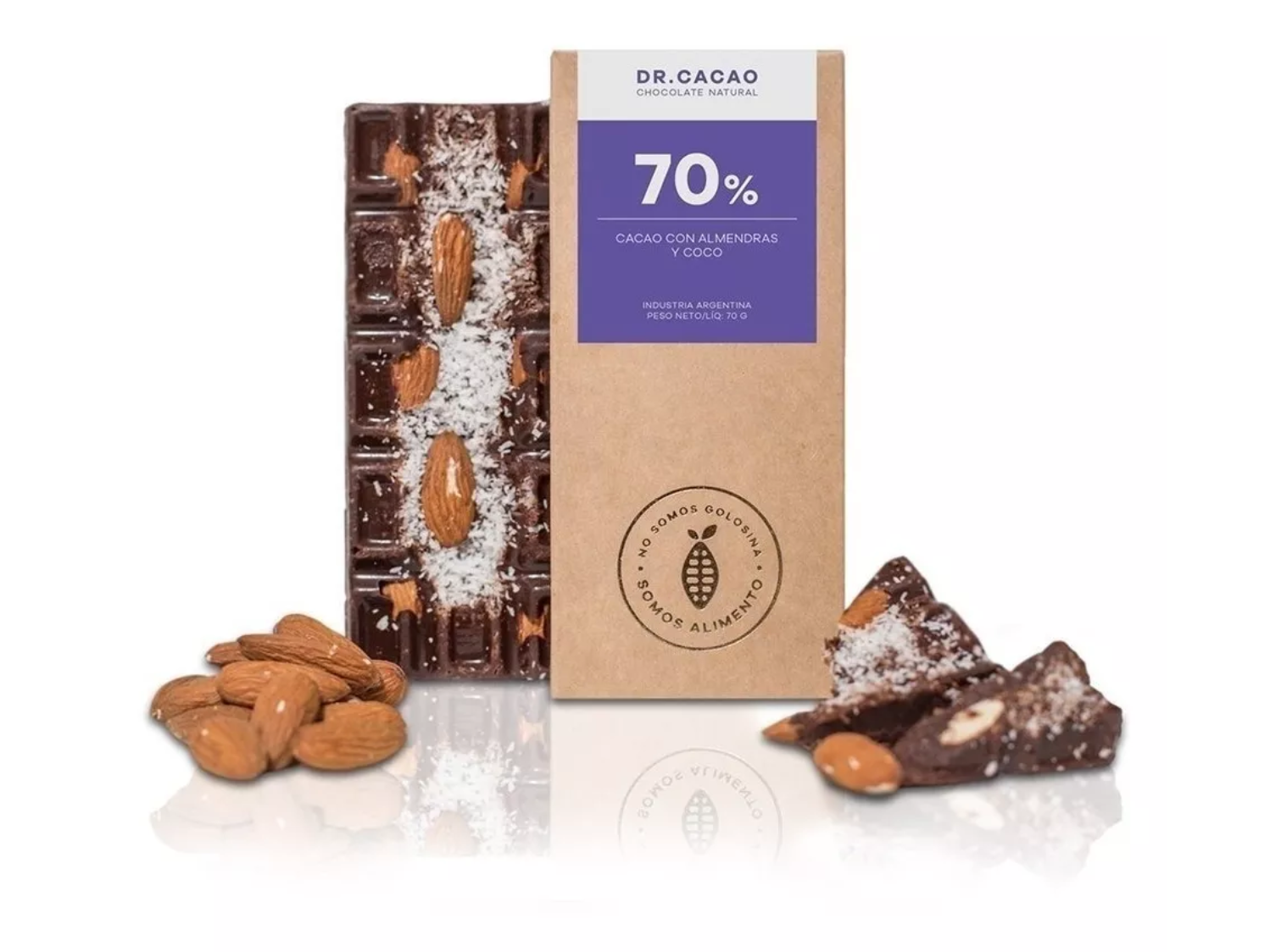 DR Cacao_ Chocolate  Puro  70% con  Almendra y Coco