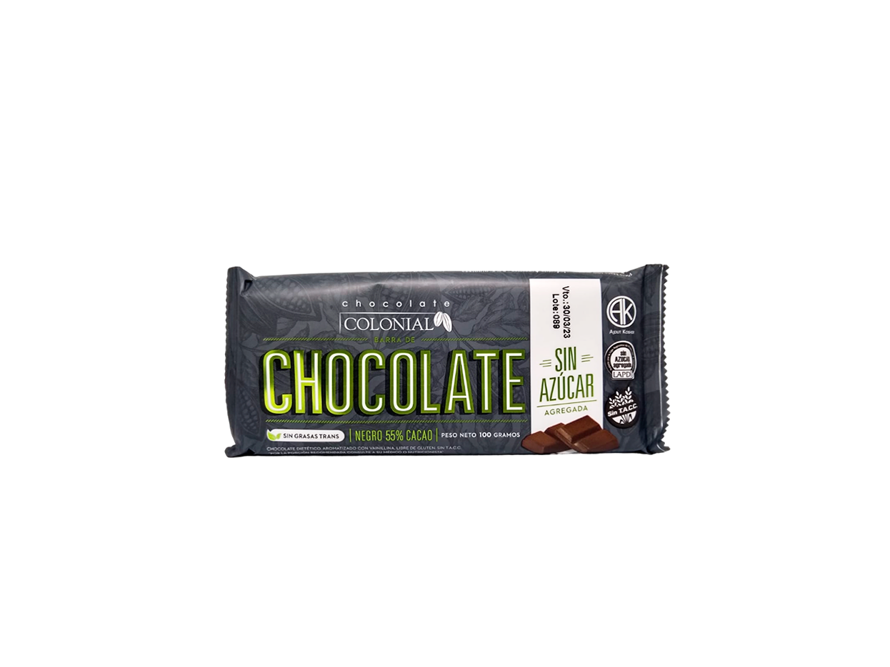 Chocolate 55% Cacao Sin Azucar 100 gr - Colonial