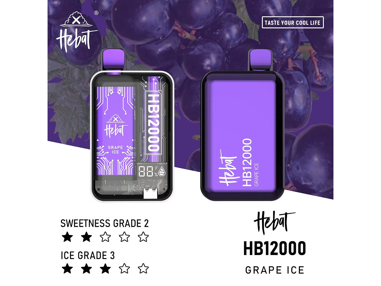 Hebat 12k puffs grape ice