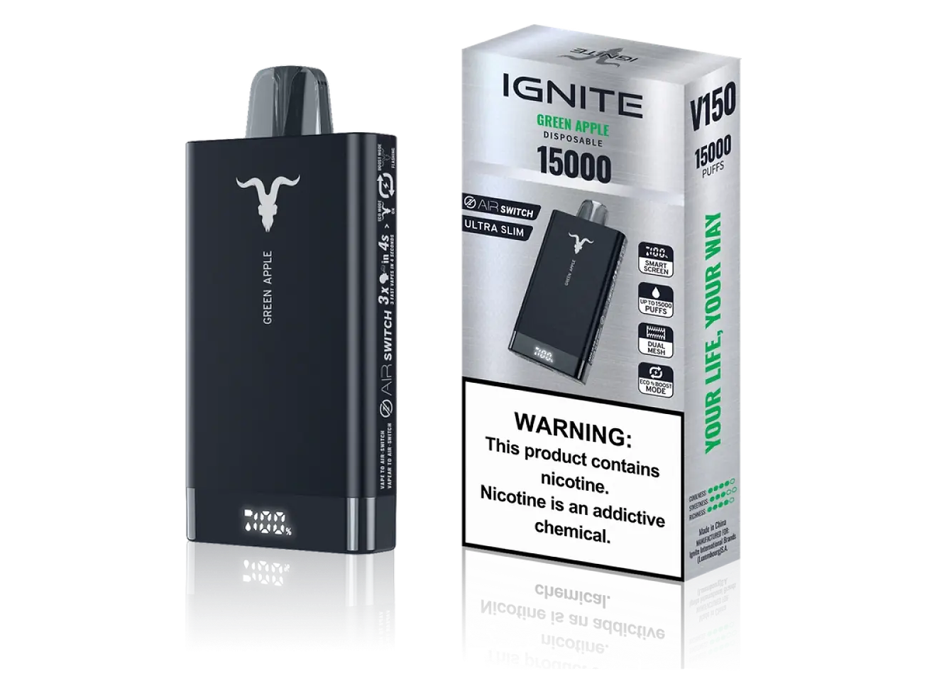 Ignite v150 15000 puffs green apple