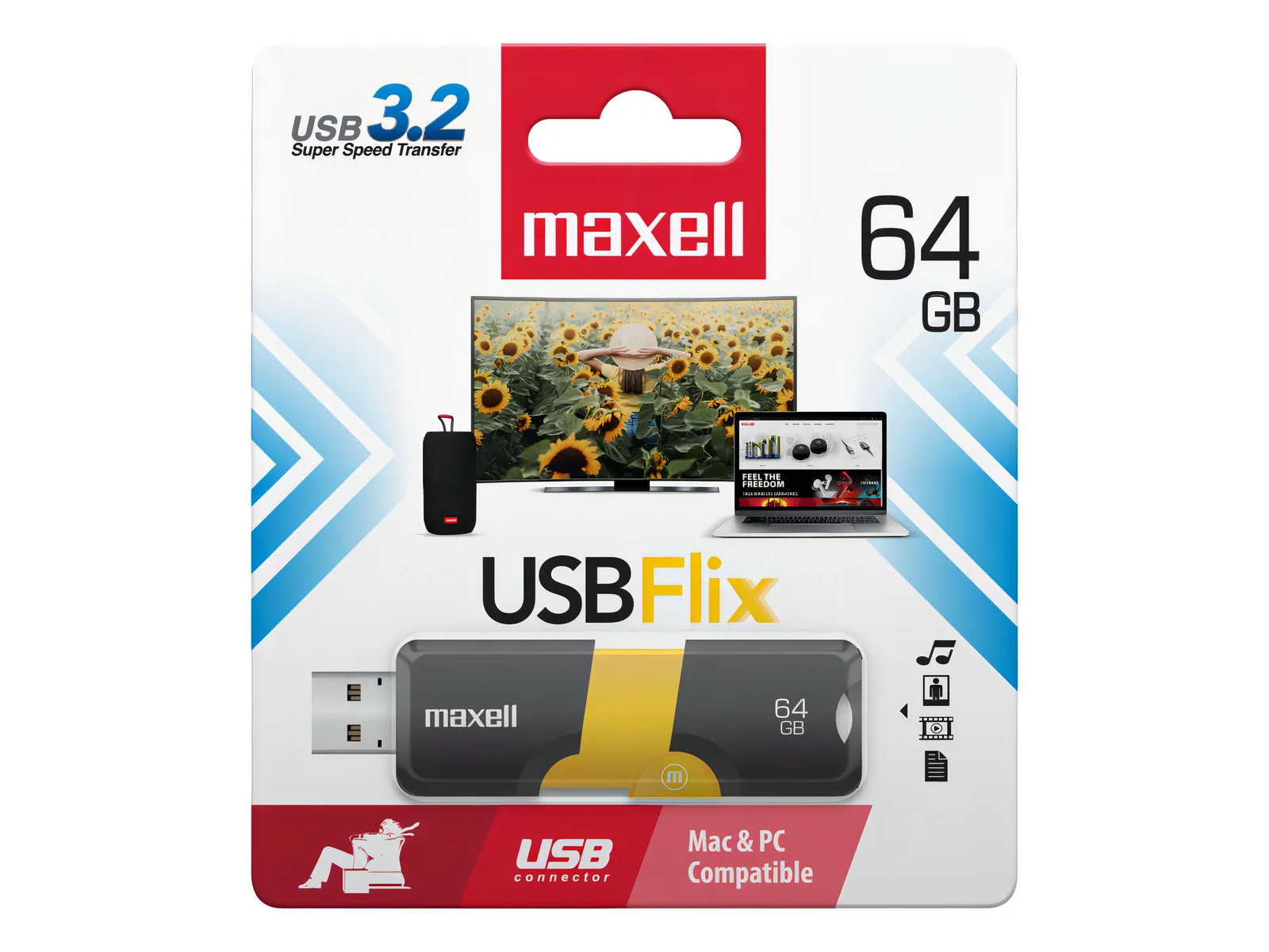 Pendrive MAXELL - USBFLIX - 64 GB - USB 3.2