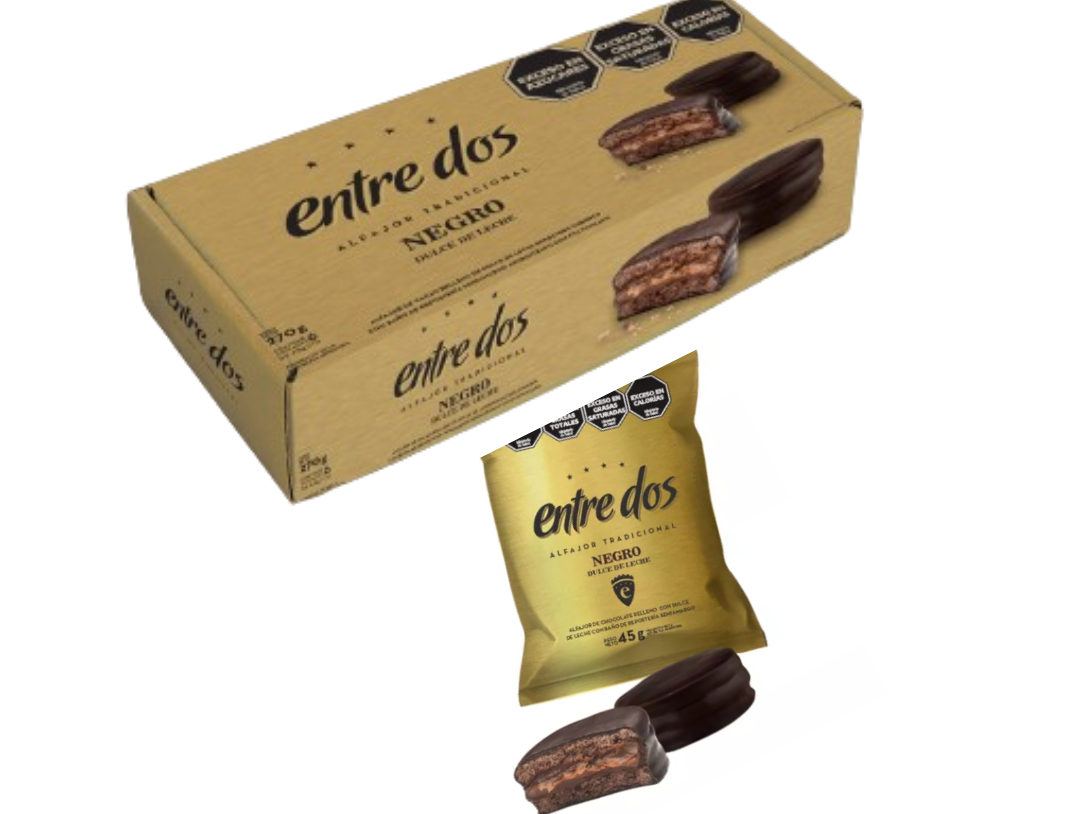 Estuche x6u. Alfajor Entre Dos Negro x45g.