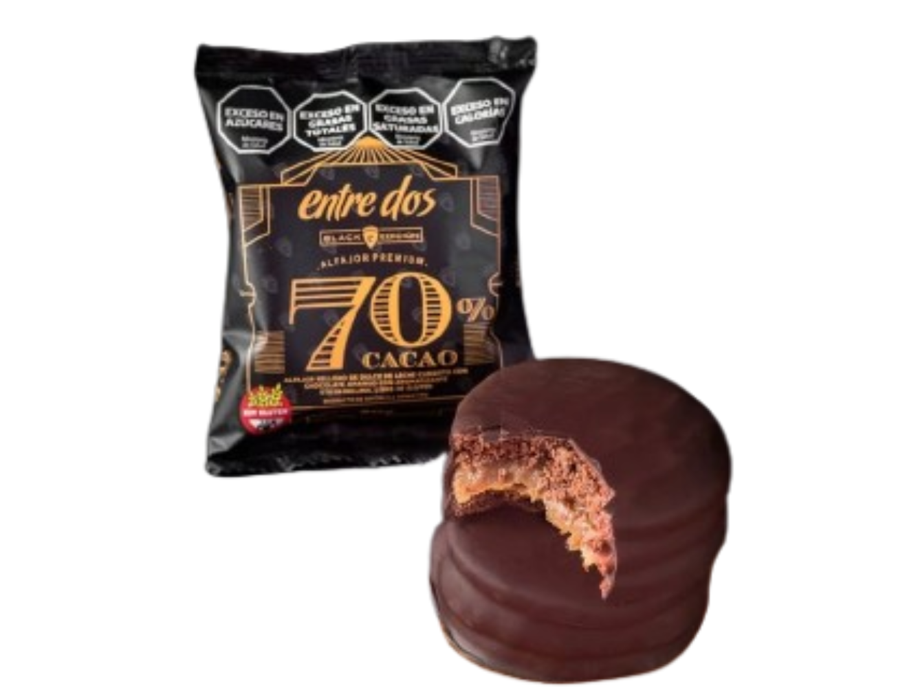 Caja x 18u. Alfajores 70% Cacao SIN GLUTEN Entre Dos x 45g.