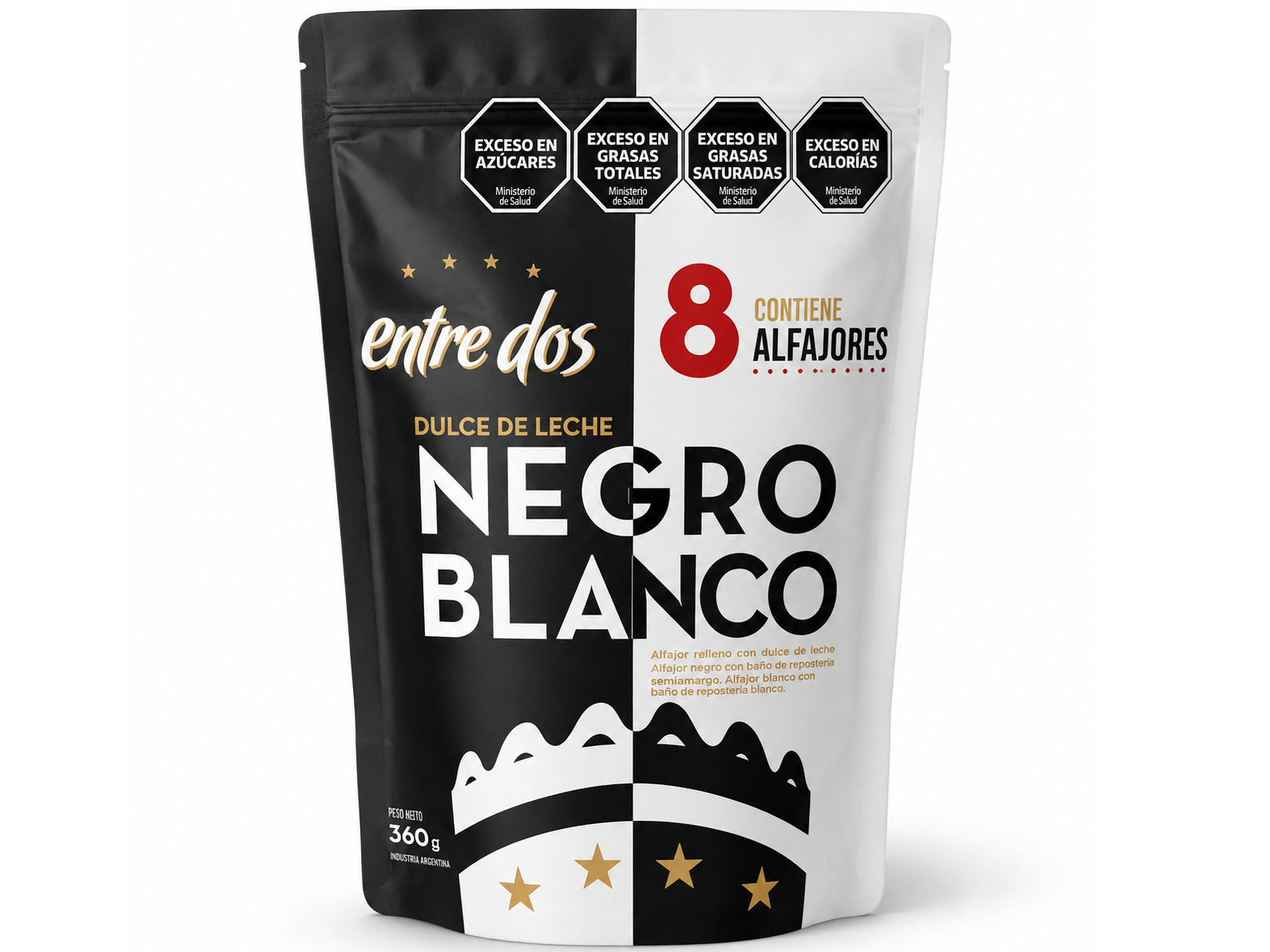 Doypack 8 U. Negro Y Blanco - Alfajor Entre Dos X 45 Grs.