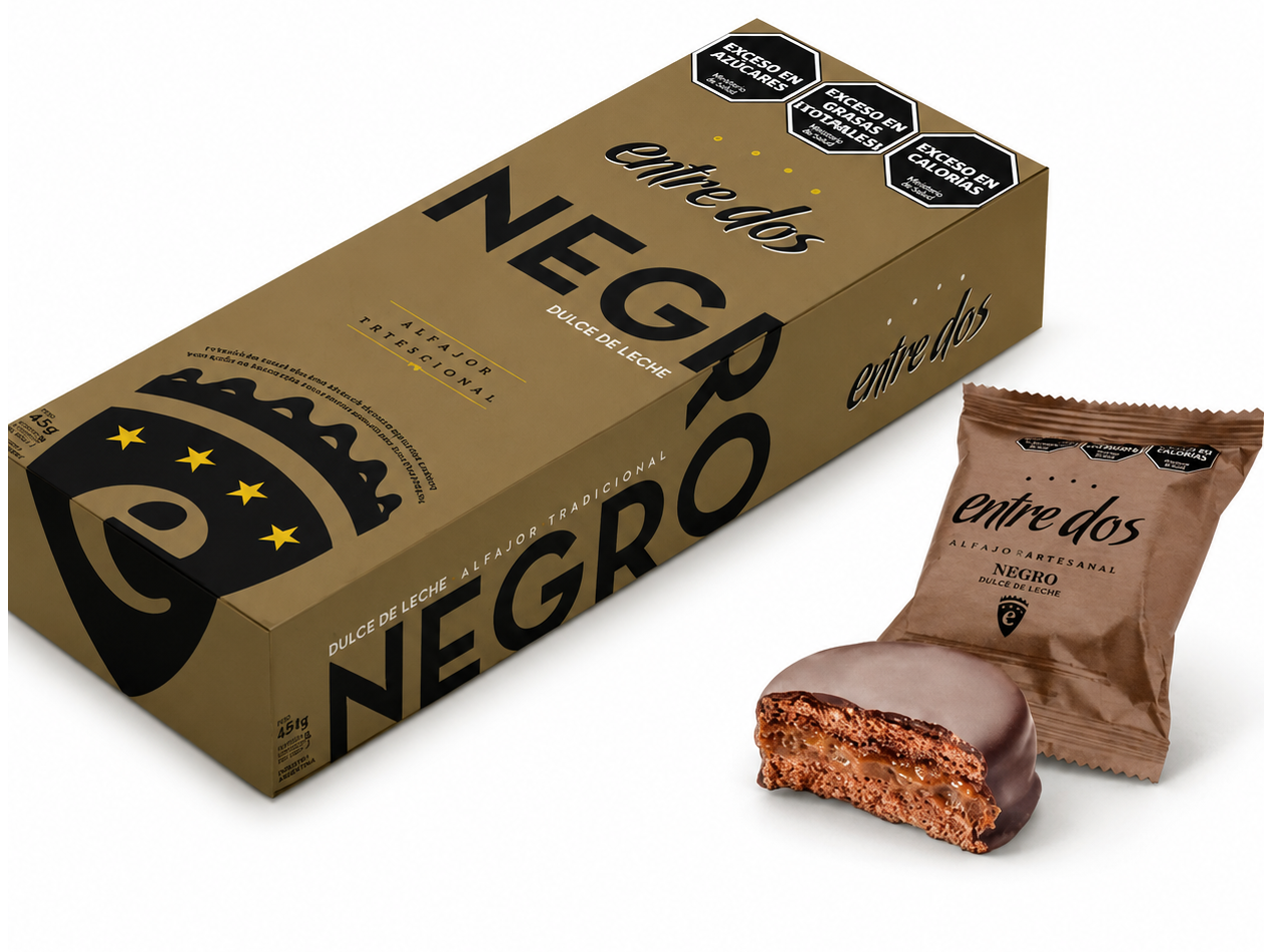 Estuche x6u. Alfajor Entre Dos Negro x45g.
