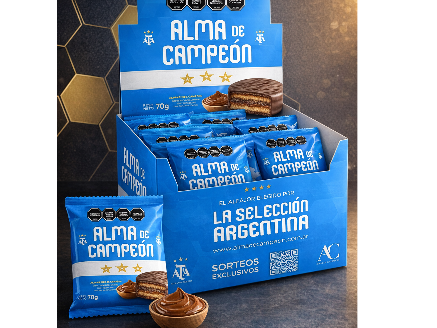 Alfajor Alma de Campeón x 70grs. Negro - Caja x12u de Distribuidora_babilonia