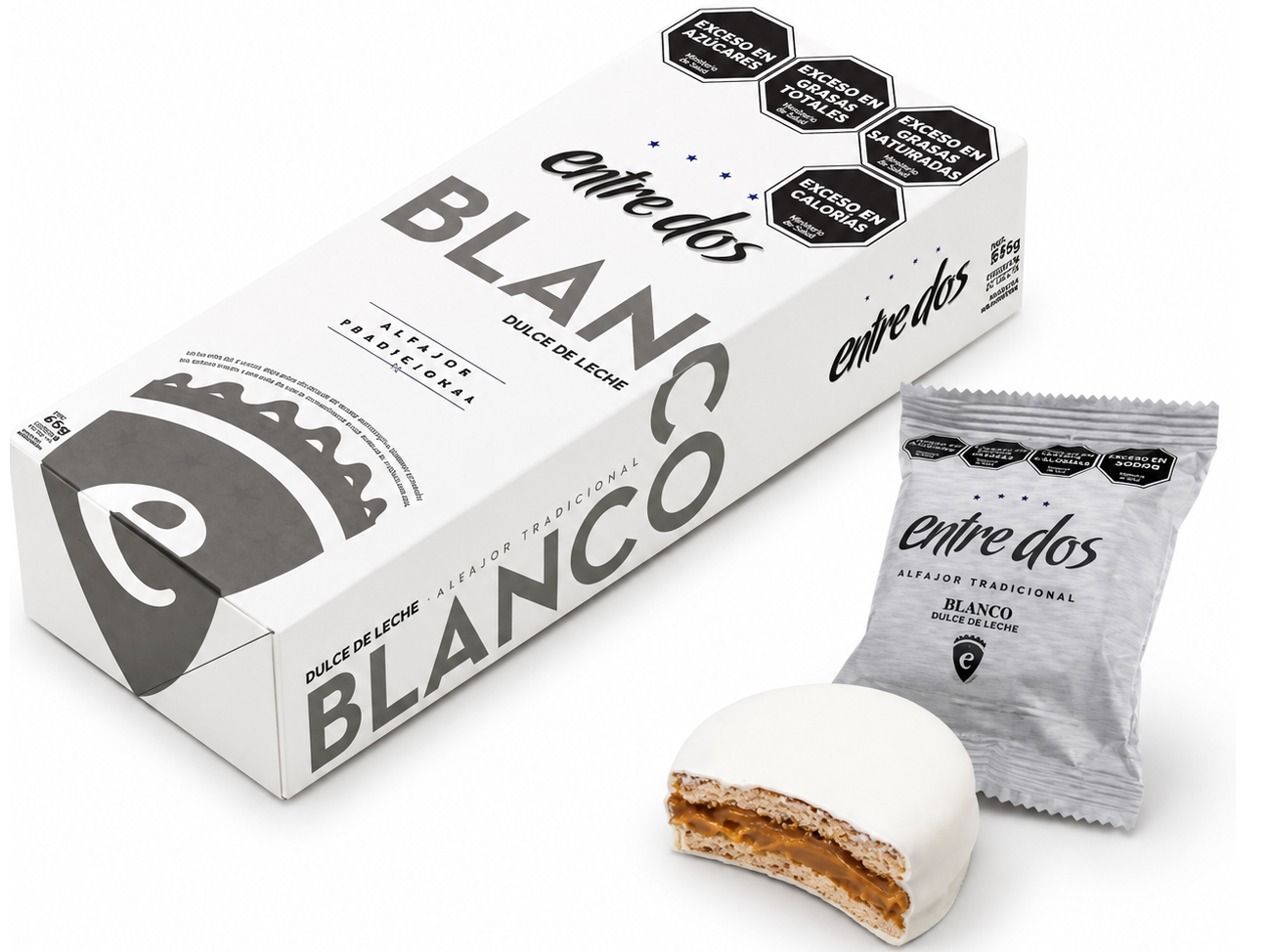 Estuche x6u. Alfajor Entre Dos Blanco x45g.