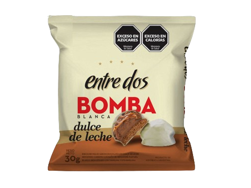 Caja x36u. Bomba ddl choco Blanco x 30 grs. Entre Dos