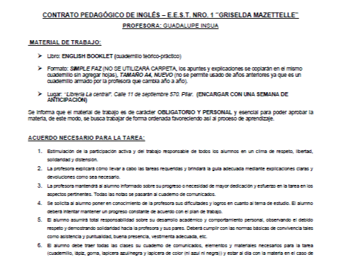 CONTRATO PEDAGOGICO  INGLÉS- Pro Guadalupe Insúa