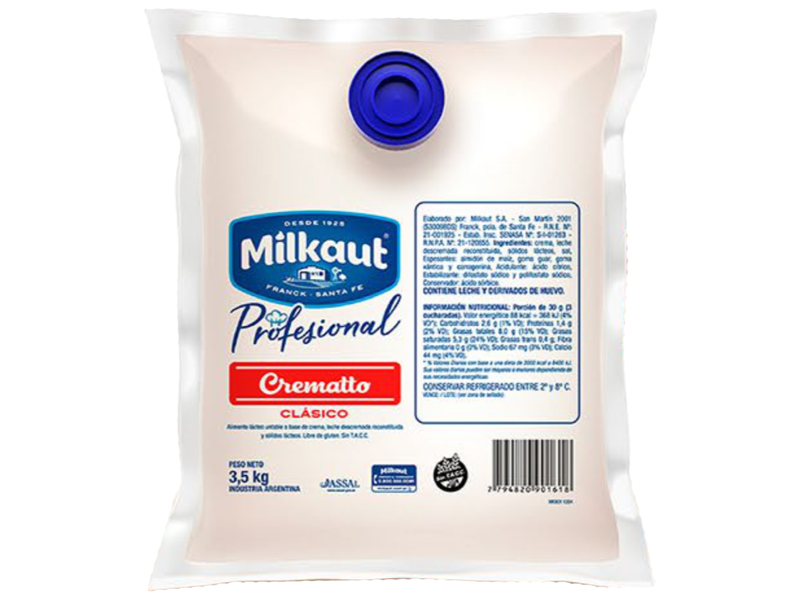 QUESO CREMA CREMATTO MILKAUT POUCH 3.5KG