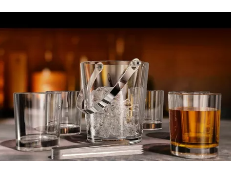 SET DE  WHISKEY  VASOS + HIELERA CON PINZA