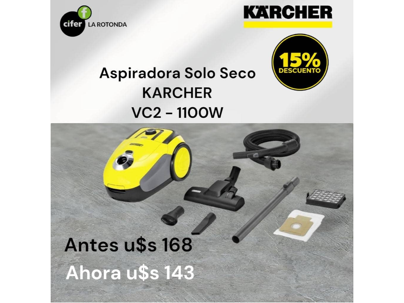 Aspiradora Solo Seco KARCHER VC2 – 1100W