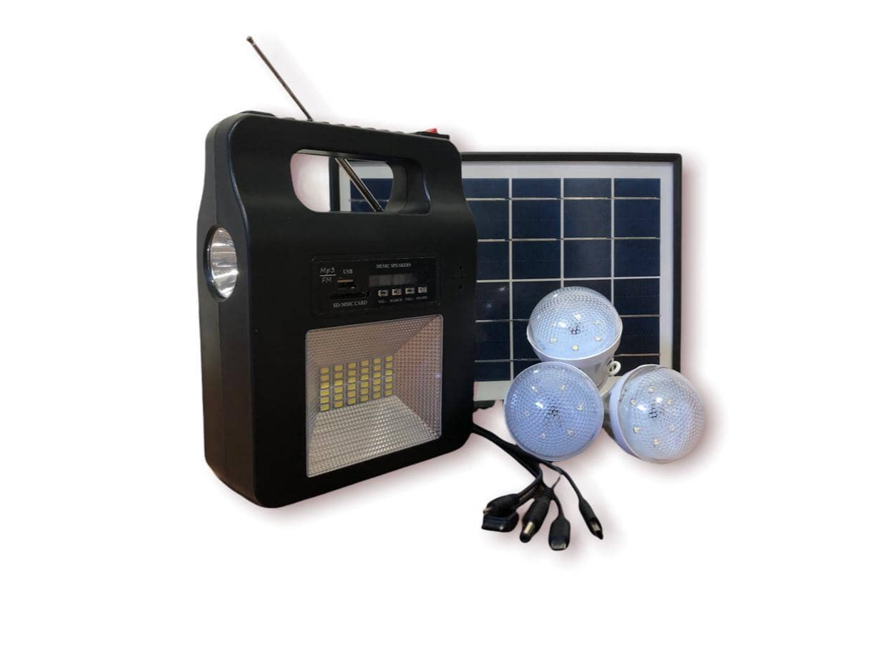 Radio FM con Panel Solar Luces LED Linterna Bluetooth Cargador Celular