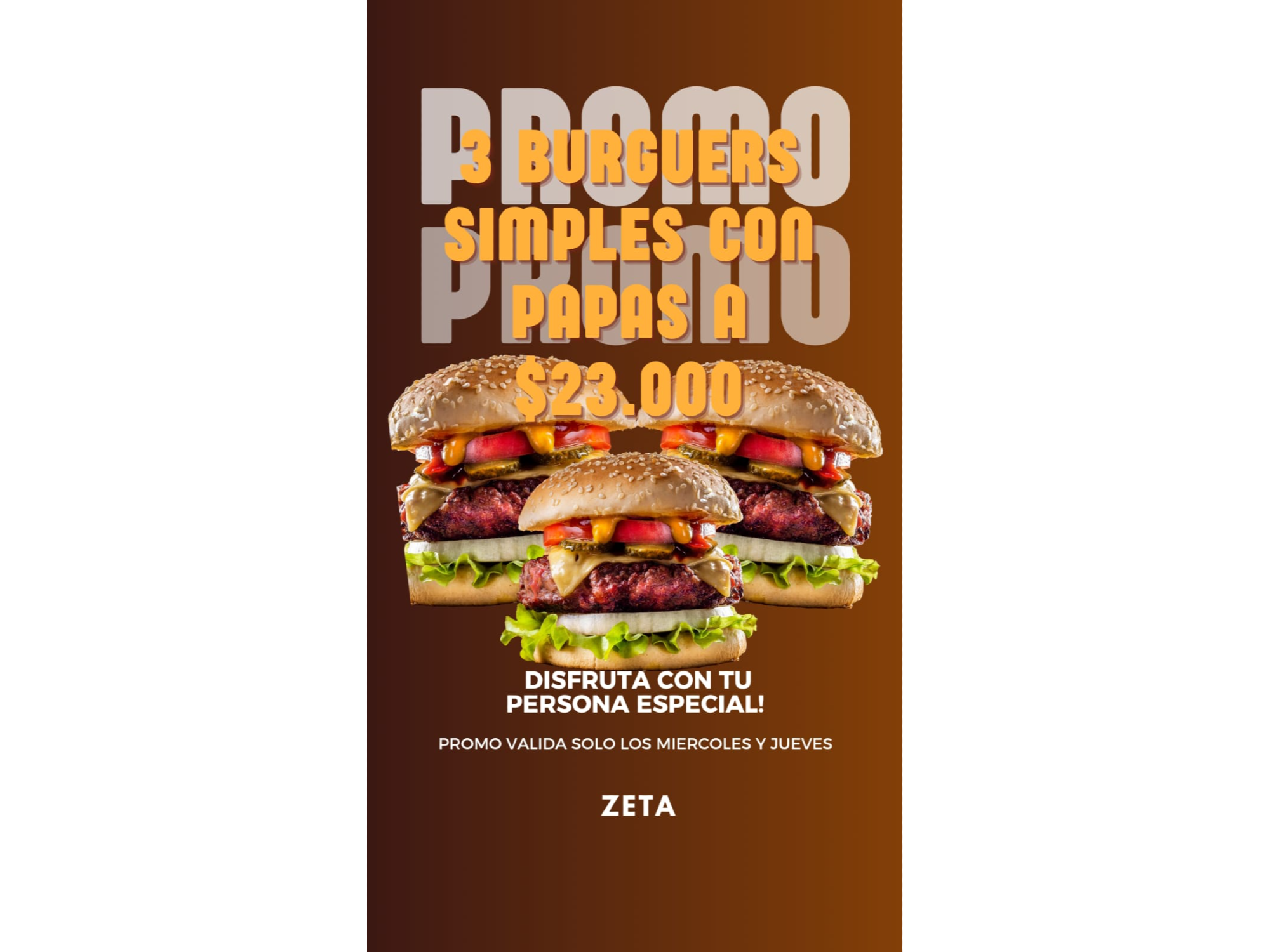 3 HAMBURGUESAS SIMPLES + PAPAS