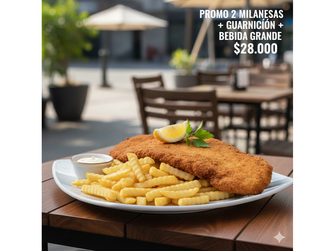 2 MILANESAS + GUARNICIÓN + BEBIDA GRANDE