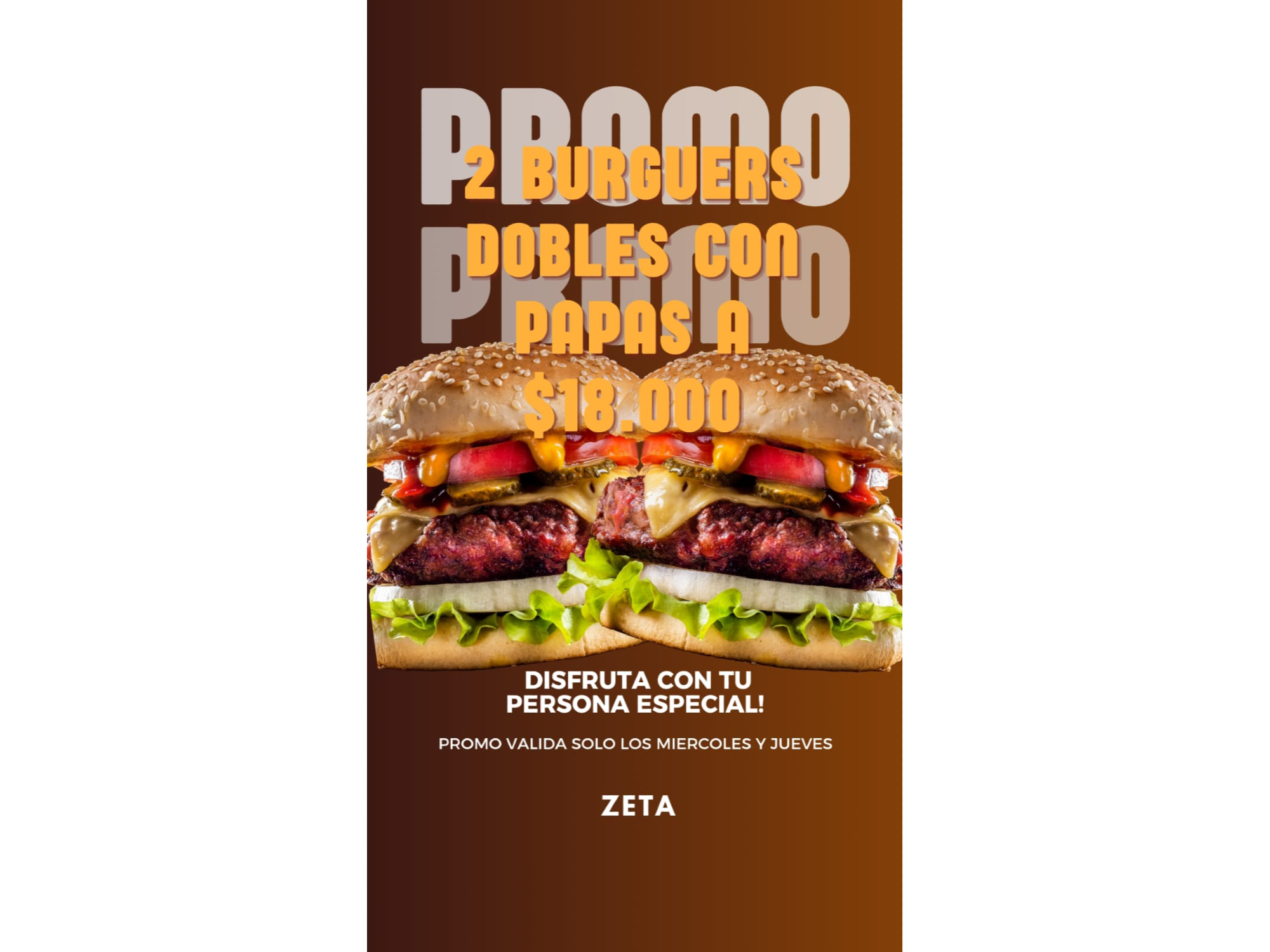 2 BURGUERS DOBLES CON PAPAS ( SOLO MIERCOLES Y JUEVES )