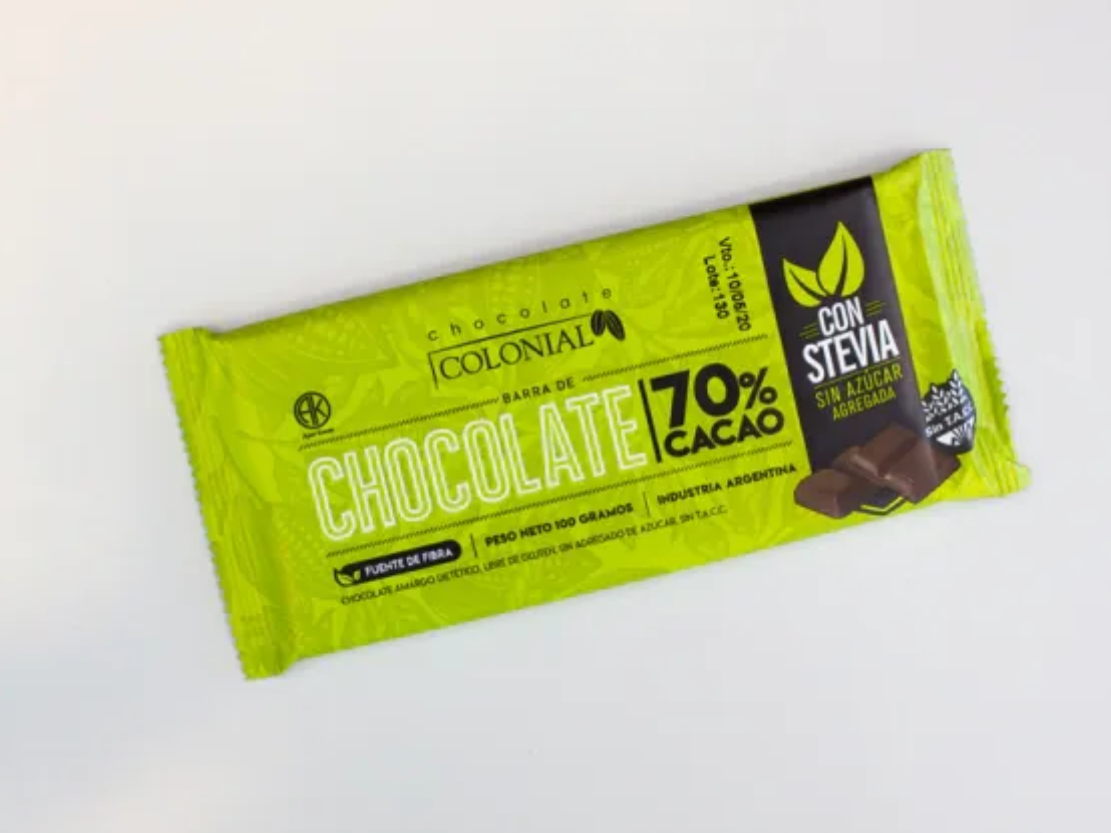 Chocolate 70% cacao con stevia