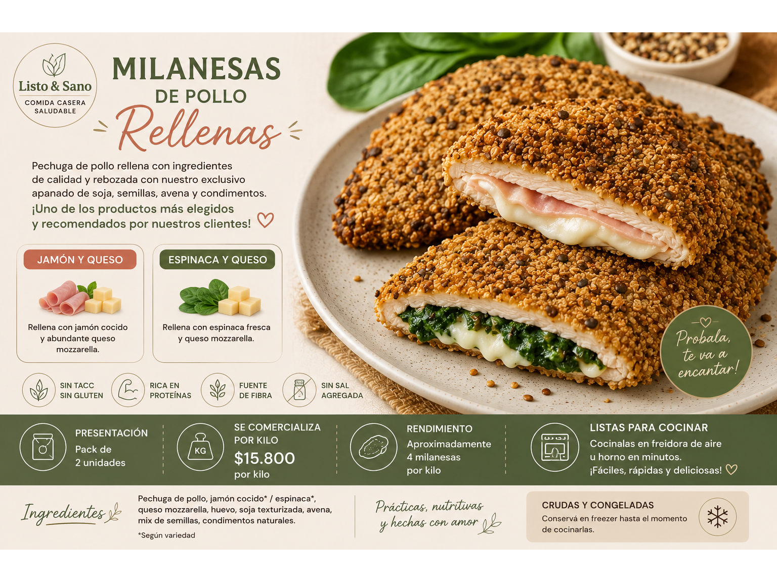 Milanesas pollo rellenas