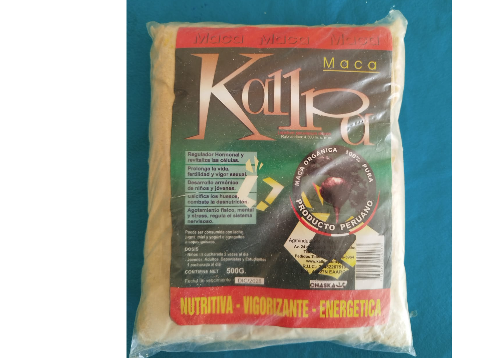 Maca  Orgánica 100% pura Kallpa 500 gramos. Peruana