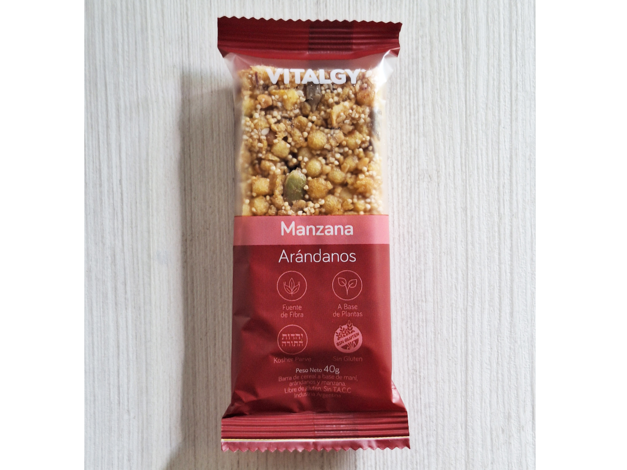 VITALGY CEREAL BAR MANZANA ARANDANOS 40 grs