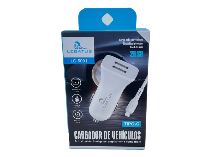 Cargador de Auto Legatus USB Tipo C 4.8A LC5001