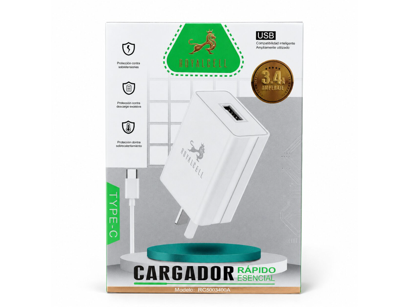 Cargador Royalcell 3.4A Tipo C RC5003400A