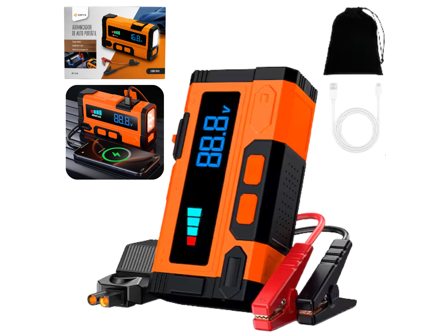 Arrancador de Auto Portatil con Linterna y Powerbank ORYX