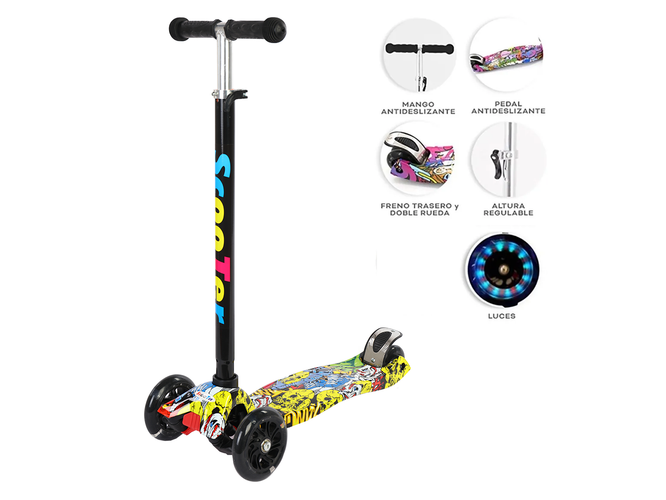 Monopatin Infantil 3 Ruedas Con Luces y Freno